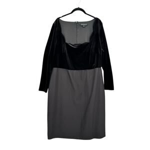 Eloquii Black Velvet Velour Square Scallop Neckline Long Sleeve Sheath Dress